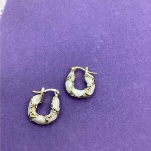 Cream and Gold Hoops with Rhinestones